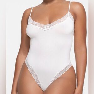SKIMS White Lace Trim Bodysuit
